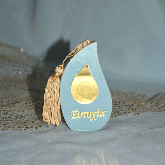 LiebeQueen Handmade Tabletop Lucky Charm with Wishes Light Blue made of Wood 1pcs