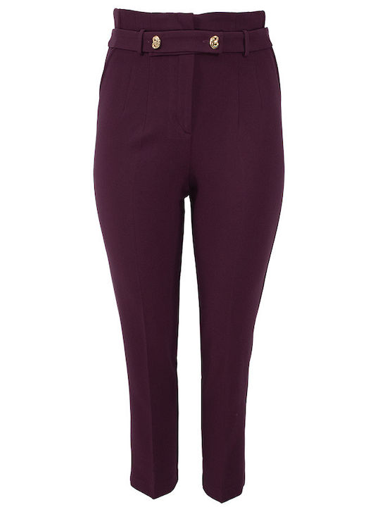 Women's High-waisted Fabric Capri Trousers Slim Fit Purple