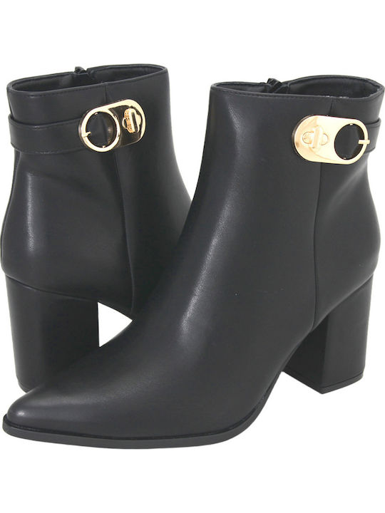 Ideal Shoes Кожени Дамски Ботуши с Висок Ток Черни
