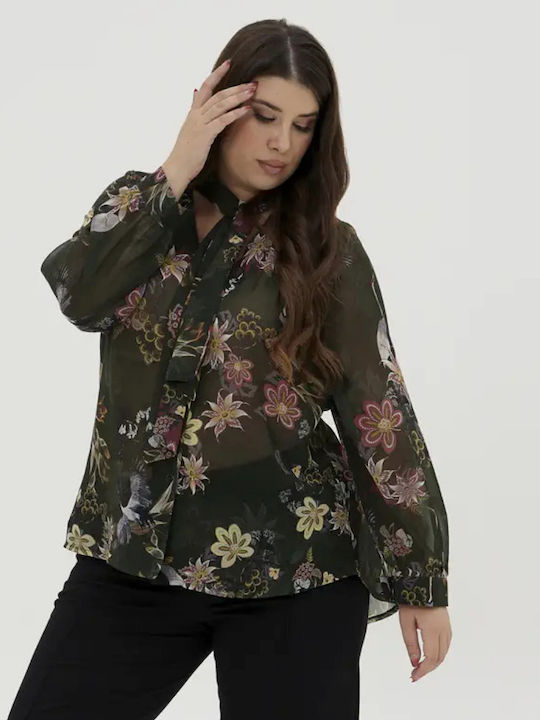 Vertice Mânecă lungă Femei Cămașă Green Floral