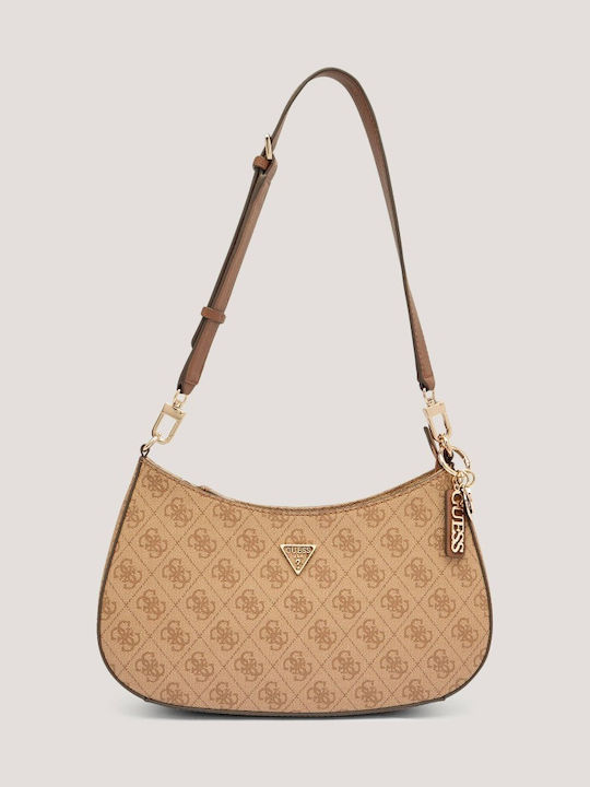 Guess Latte Logo Γυναικεία Τσάντα Ώμου Καφέ
