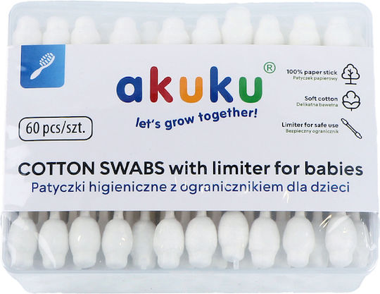 Akuku Baumwollstäbchen Stop Babys 60Stücke Sicher & Sanft Ohne Bpa