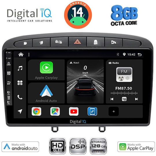 Digital IQ Car Audio System for Peugeot 308 / RCZ 2007-2012 (Bluetooth/USB/AUX/WiFi/GPS/Apple-Carplay/Android-Auto) with Touch Screen 9"