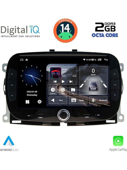 Digital IQ Car Audio System for Fiat 500 2016 (Bluetooth/USB/AUX/WiFi/GPS/Apple-Carplay/Android-Auto) with Touch Screen 7"