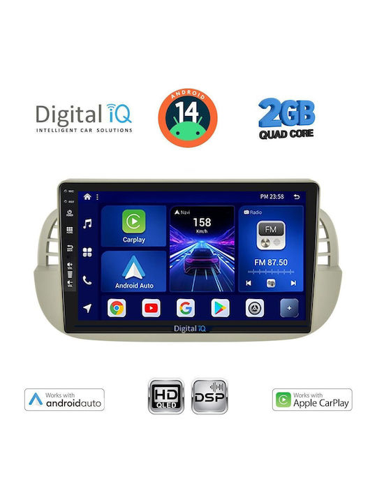 Digital IQ Auto-Audiosystem für Fiat 500 2007-2015 (Bluetooth/USB/AUX/WiFi/GPS/Apple-Carplay/Android-Auto) mit Touchscreen 9"
