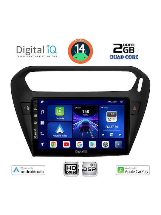 Digital IQ Car Audio System for Peugeot 301 Citroen C-Elysee 2013 (Bluetooth/USB/AUX/WiFi/GPS/Apple-Carplay/Android-Auto) with Touch Screen 9"