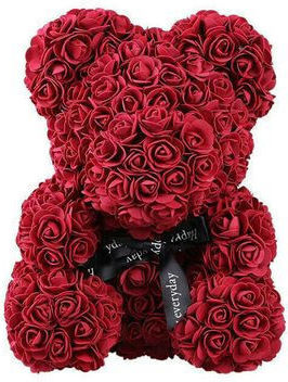 Floral Bear Foam Roses 25 Cm Hand-decorated Gift Box Burgundy Red