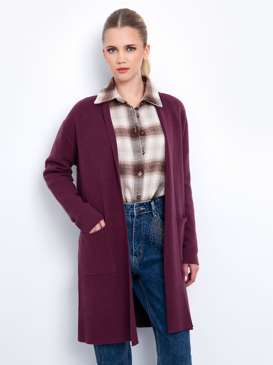 Toi&Moi Long Women's Knitted Purple Cardigan