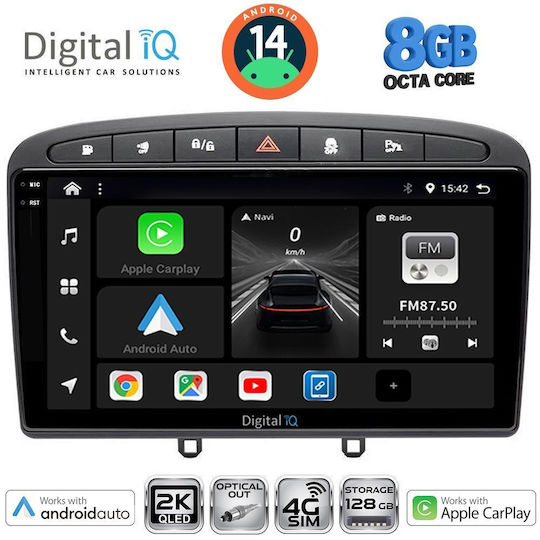 Digital IQ Ηχοσύστημα Αυτοκινήτου για Peugeot 308 / RCZ 2007-2012 (Bluetooth/USB/AUX/WiFi/GPS/Apple-Carplay/Android-Auto) με Οθόνη Αφής 9"