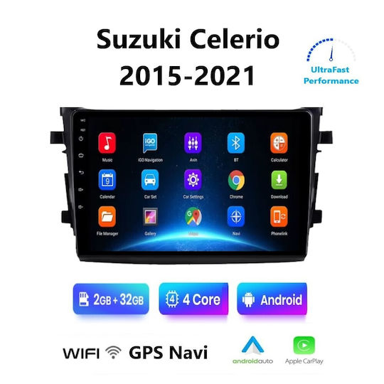 Sistem Audio Auto pentru Suzuki Celerio 2015-2021 (Bluetooth/USB/WiFi/GPS/Apple-Carplay/Android-Auto) cu Ecran Tactil 9"
