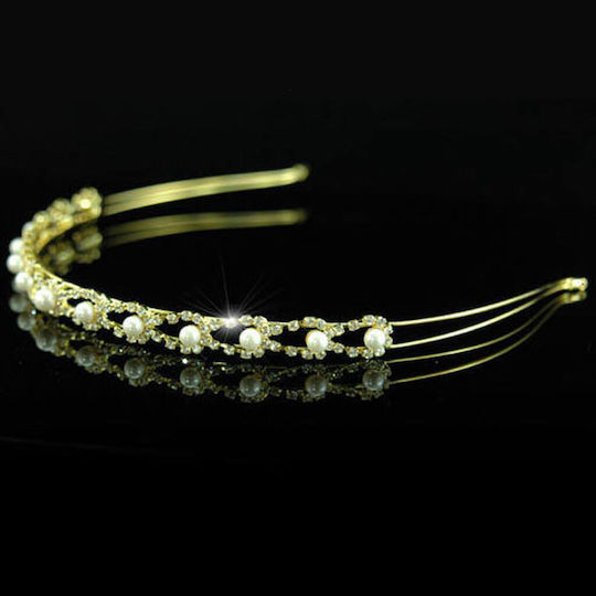 Beautiful Gold-Plated Headband Bride Bridesmaid Party Shiny Crystals Pearls Renee