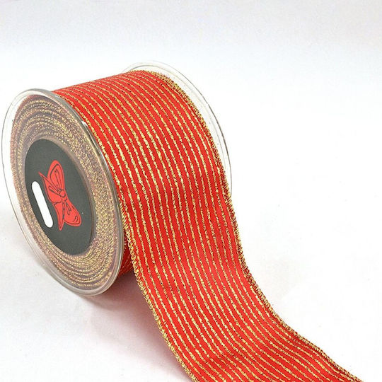 Κορδέλα Striped Glitter Κόκκινη – Χρυσή – 6.7cm X 9m 229.001.0335.07