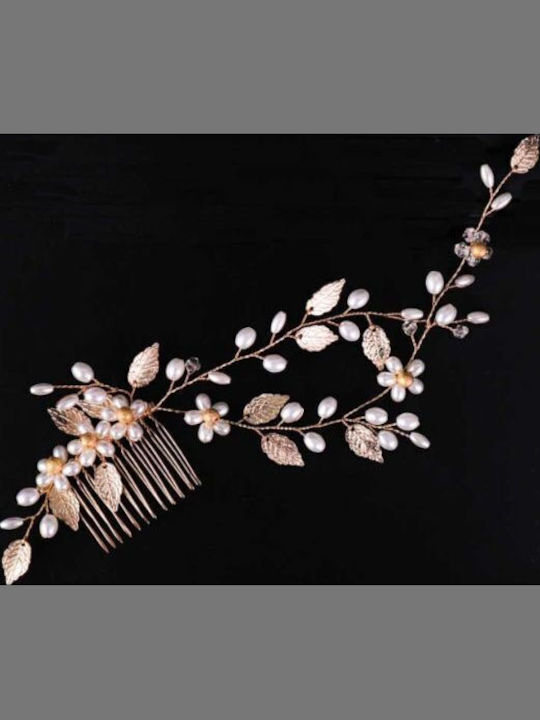 Bridal Hair Comb Leaves Pearls Beads Gold Evelyn