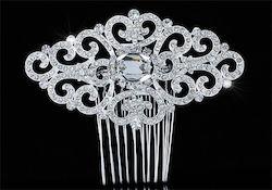 Красива Елегантна Булчинска Гребен За Коса Art Deco Винтидж Swarovski Кристали 10 X 5.5 См Bonnie