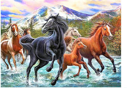 Diamond Mosaic Horses in Mountains