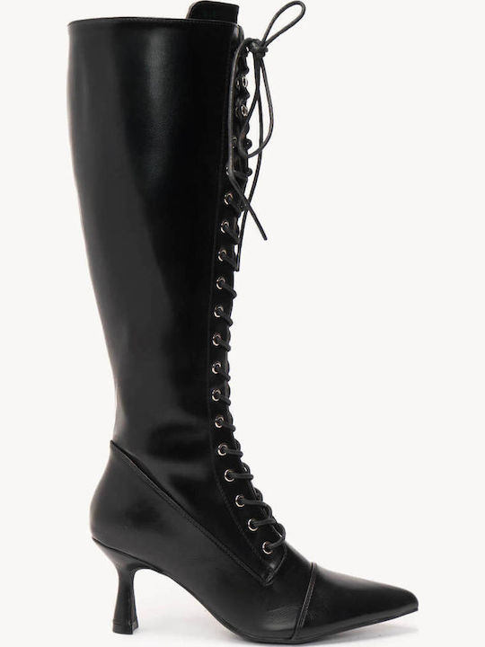 Schwarze Damenstiefel mit Schnürsenkeln Ganze Linie