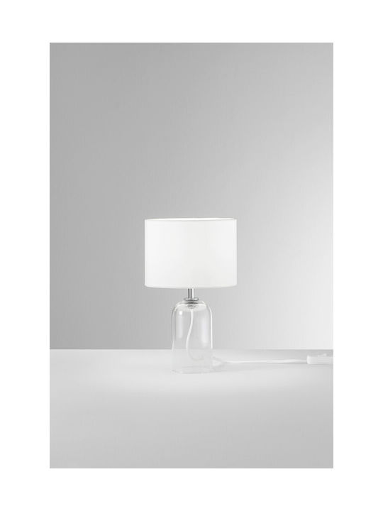 Fan Europe London Glass Table Lamp with Beige Shade and White Base