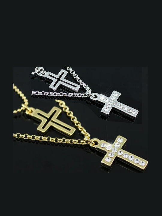 Gold White Plated Cross Necklace Swarovski Crystals Christy