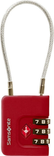 Samsonite Cablelock 3 Dial Steel Padlock with Cable Combination with TSA Certification 35mm Red 1pcs