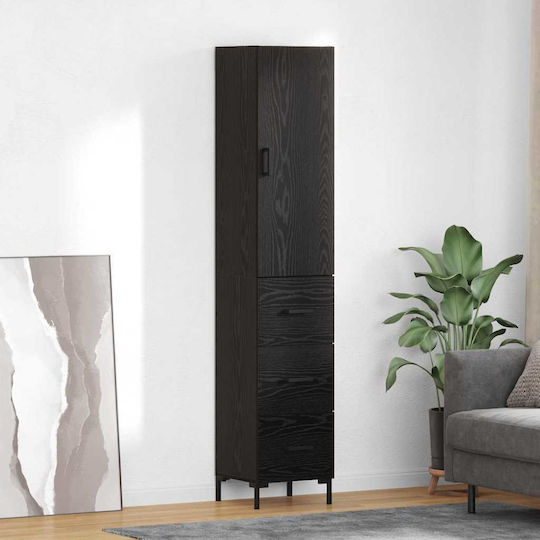 Highboard Living Room Display Cabinet Made of Particle Board Black Oak 34.5x34x90cm