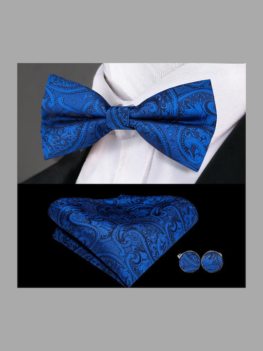Bow Ties Cufflinks Pochette Set Blue Navy Men's