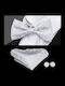 Bow Ties Cufflinks Pochette Set Silver Grey Men's