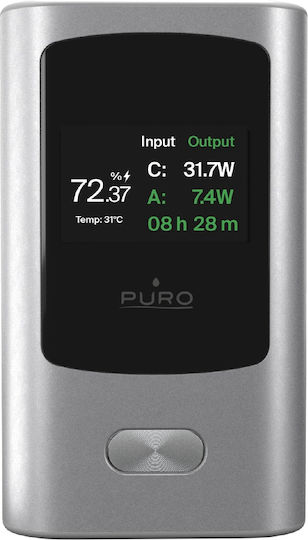 Puro Display Power Bank 10000mAh 45W με Θύρα USB-A και Θύρα USB-C Γκρι