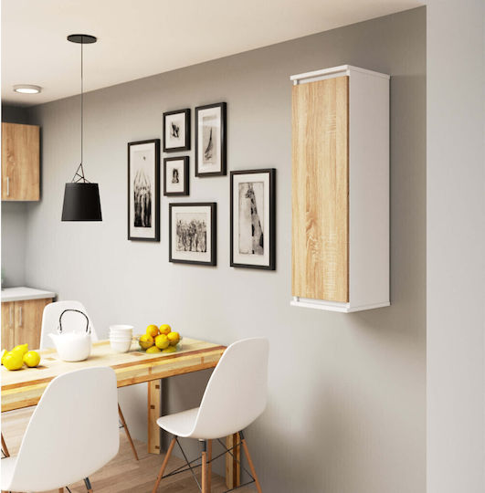 Wall Living Room Cabinet Made of Particle Board White and Sonoma Oak 30x30x99cm
