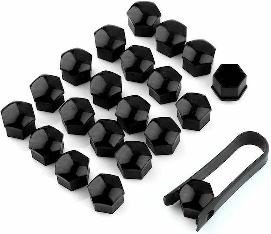 Decorative Bolt Caps For Wheels 19mm 20 Pieces Glossy Black