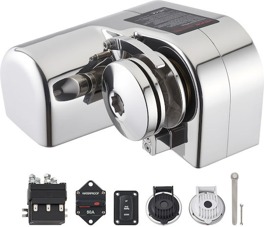 Vevor Οριζόντιος Βίντσι Ψαρέματος 12v Dc 600w Συστήματα Άγκυρας Βίντσι Αλυσίδα 6,35 Mm Ή Σχοινί Νάιλον 14,3 & 15,9 Mm Μέγιστη Έλξη 260 Kg Κατασκευή Ανοξείδωτο Ατσάλι 316 Σκάφη 7-9 M