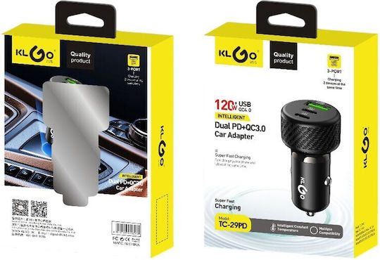 KLGO KLGO Autoladegerät 120W Schnellladen mit Anschlüssen: 1xUSB-A 2xType-C