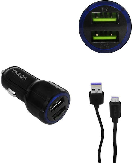 Auto-Ladegerät 3.1A Schnellladung mit Anschlüssen: 2xUSB mit Kabel Mikro-USB Schwarz Farbe