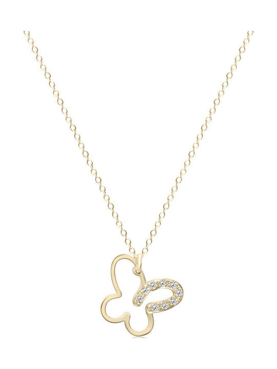 Ekan Necklace with design Butterfly from Gold 14K with Diamond