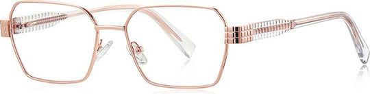 Techsuit Anti-Blue Light Glasses Reflex PC 3161 Women Rectangle Metal Frame AC Lens Rose Gold