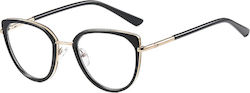 Techsuit Anti-blue Light Glasses Reflex Pc 82290 Women Cat Eye Tr90&metal Frame Ac Lens Gold Black