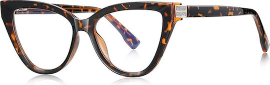 Techsuit Anti-Blue Light Glasses Reflex PC 2279 Women Cat Eye TR90 & Metal Frame AC Lens Leopard