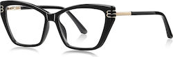 Techsuit Anti-Blaulichtblockierende Brillen Reflex Pc 2262 Damen Rechteck Tr90&Metallrahmen Ac Linse Schwarz