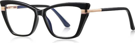 Techsuit Anti-Blue Light Glasses Reflex PC 2271 Women Rectangle TR90 & Metal Frame AC Lens Black