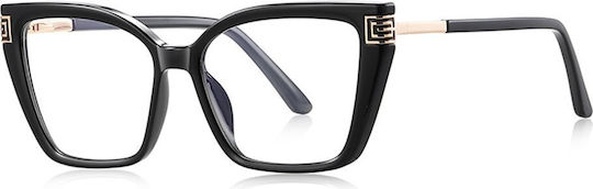 Techsuit Anti-Blue Light Glasses Reflex PC 2260 Women Rectangle TR90 & Metal Frame AC Lens Black Gold