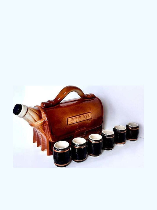 Velve Decantor Ceramică de Servire cu Dop și Pahare Maro 1500ml 6 Bucăți
