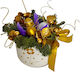 Aranjament Floral Cu Sclipici În Vază Ceramica În Formă De Cupă Lagurus Licheni Stabilizați Ouă Decorative Plante Artizanale Verzi 16 X 7 Cm