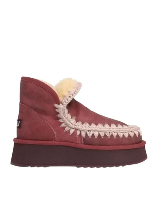 Eskimo 18 Leather Women's Ankle Boots Platform Burgundy