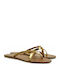 Leder Flache Sandalen für Damen in Gold Farbe
