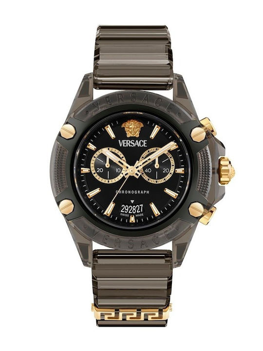 Versace Icon Damen Uhr Chronograph mit Gray Kautschukarmband