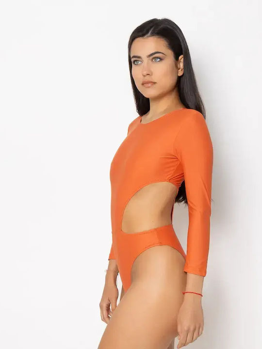 One Piece Swimsuit With Zipper Orange