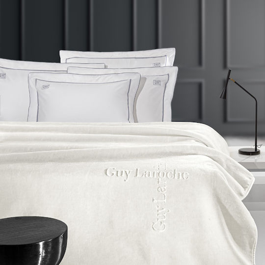 Guy Laroche Logo Κουβέρτα Βελουτέ Μονή 160x220εκ. Ivory