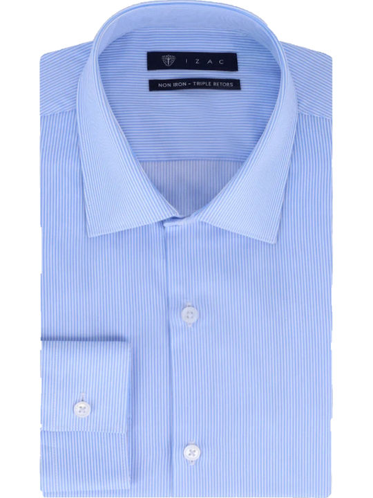 Long-sleeved Cotton Shirt Striped Light Blue