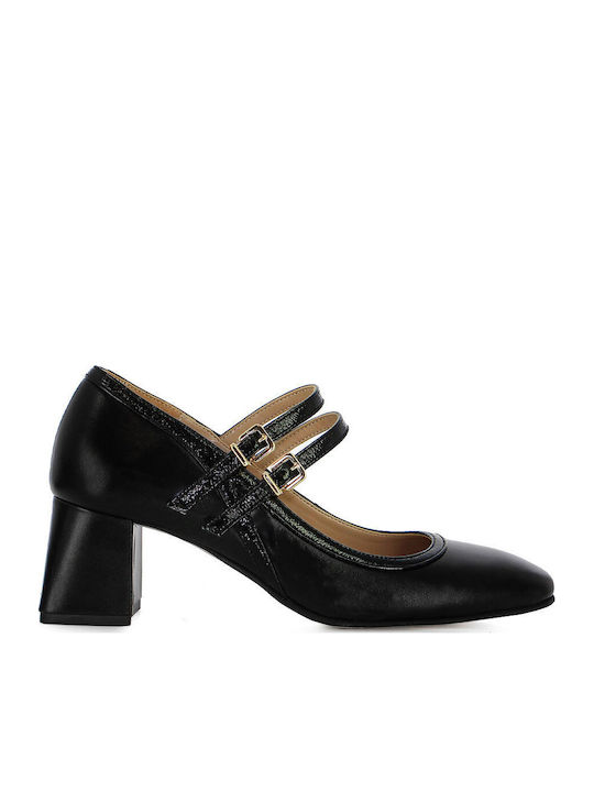 Leather Black Medium Heels