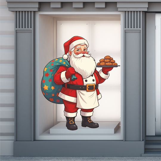 Weihnachtlicher Schaufenstersticker Der Weihnachtsmann mit Melomakarona 130x155cm