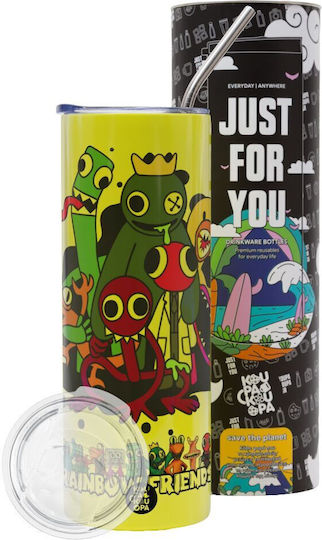 Rainbow Friends Neon Yellow Travel Tumbler Θερμό Μεταλλικό Καλαμάκι Ανωξείδωτο 304 Food Grade